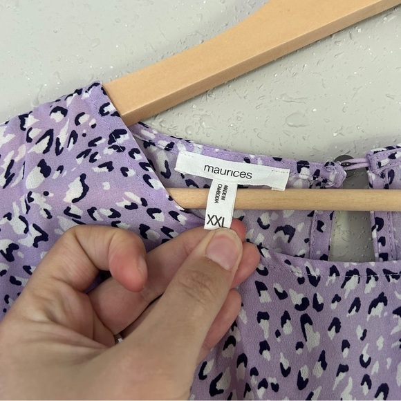 Maurices Purple Lavender Animal Print Patterned Puff Sleeve Women's Top Blouse - Picture 4 of 6